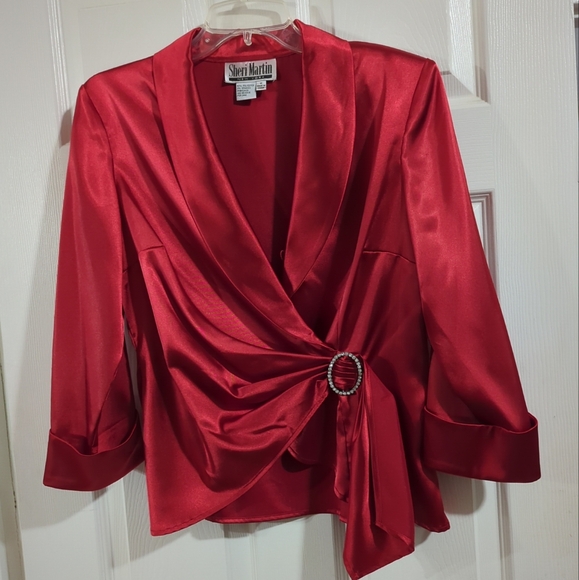 Vtg. 90's Sherry Martin New York Pantsuit Sz 6 Red/Black 2 Pc Wide Leg Pants/Jac - Picture 3 of 16